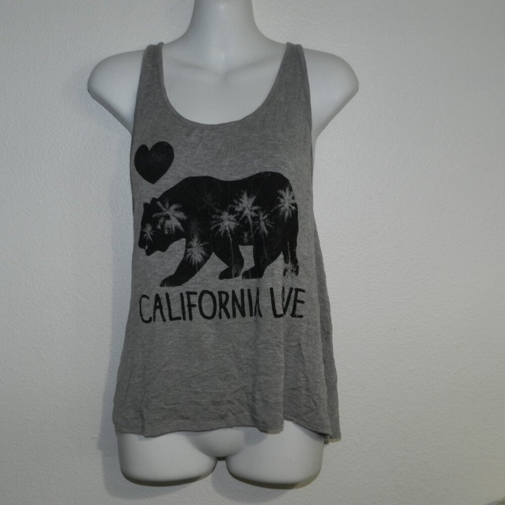 Flashmob California Love graphic braided rope deep t-back tank top, gray